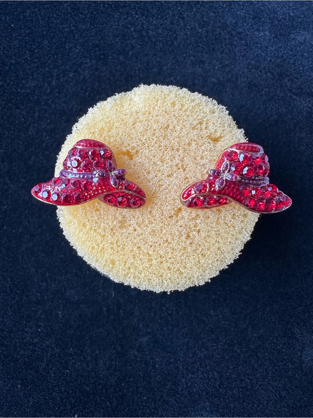 Red Rhinestone Hat Earrings - Sparkling Red Hat Studs
